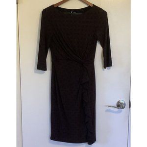 Women’s Lauren Ralph Lauren Faux Wrap Dress 3/4 Sleeves Black Rust Geometric sz